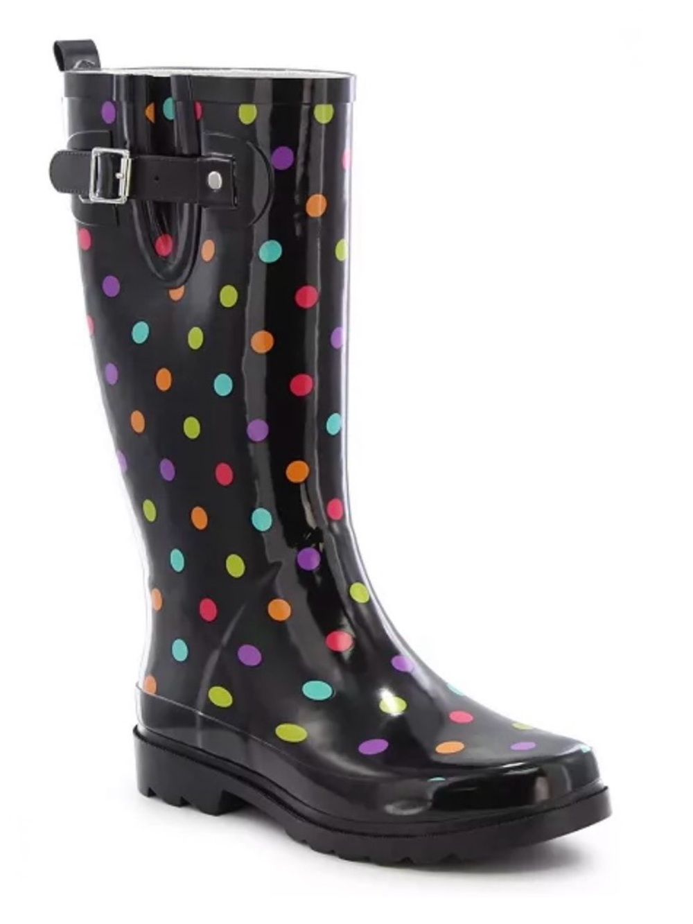 Women’s Black Polka Dot Rain Boots - Colorful Dots Size 6